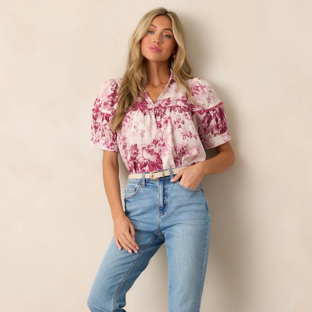 SERENE DAY MAGENTA FLORAL PUFF SLEEVE TOP brand new with tags